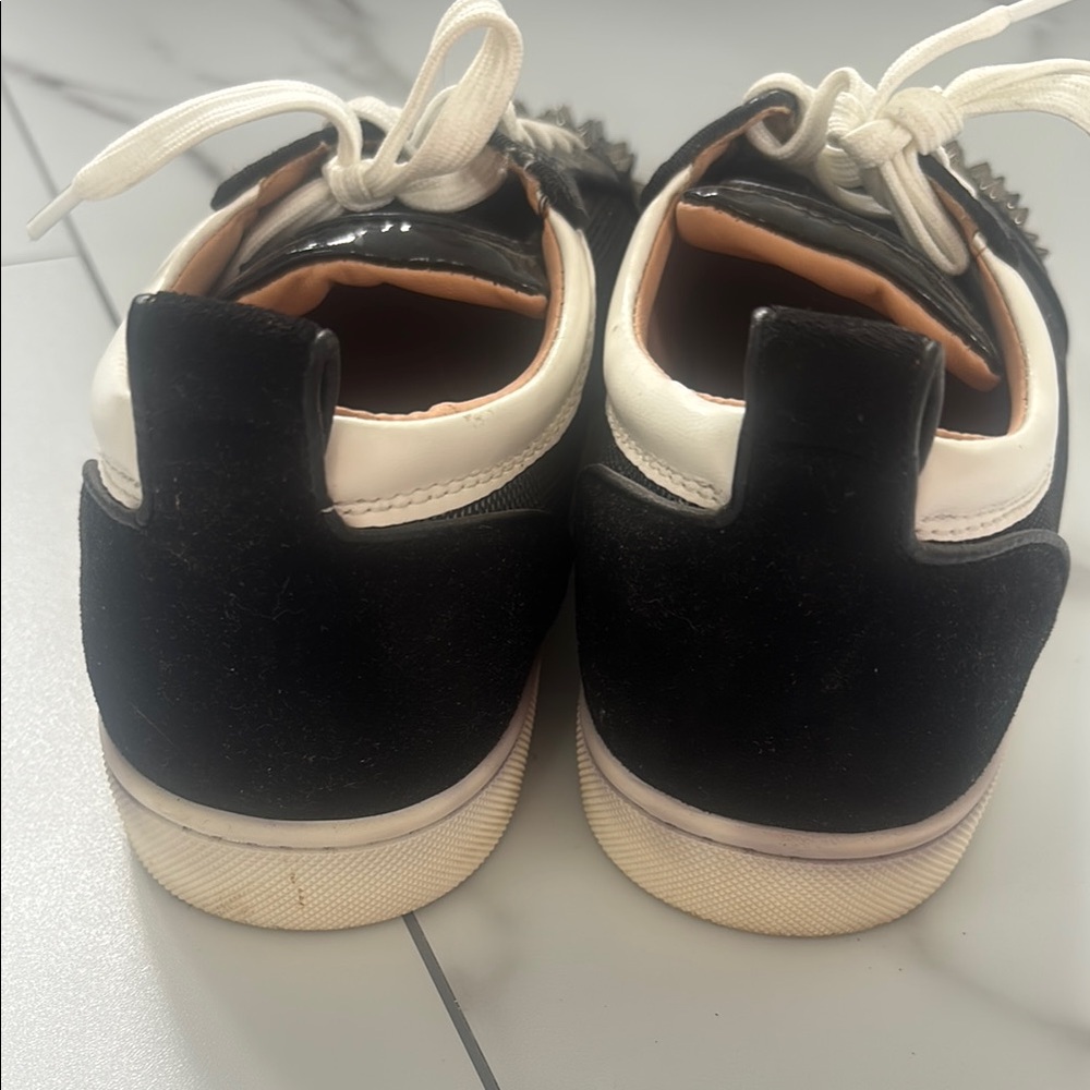 Studded Black Leather Sneakers with White Laces - Picture 5 of 9